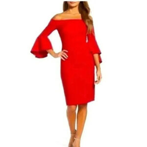Chelsea 28 off the shoulder flutter sleeve red cocktail dress flawed sz 2P NWOT
